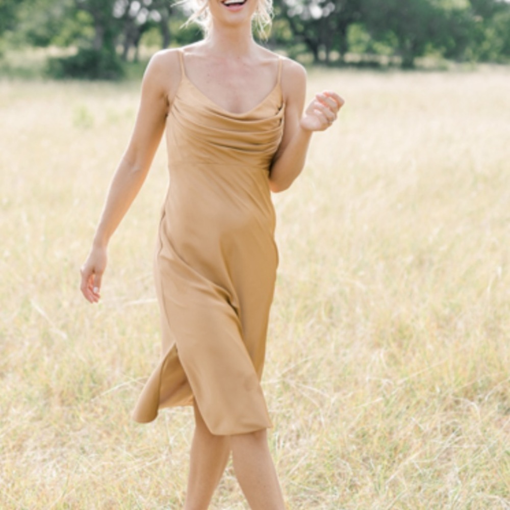 Skye Midi Satin Dress Gold Champagne